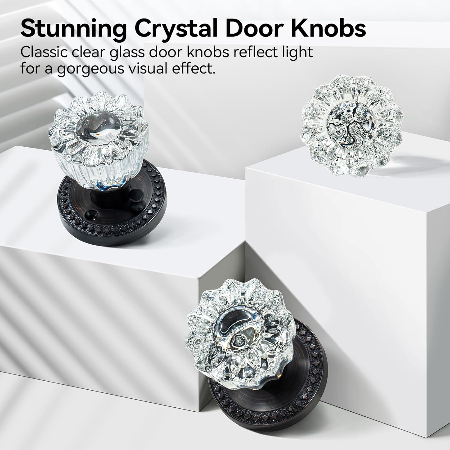 Crystal Door Knobs, Oil Rubbed Bronze Glass Door Knobs, Bedroom Crystal Door Knobs Interior with Lock for Privacy Use, Vintage Glass Door Knob for Bathroom, 1 Pack