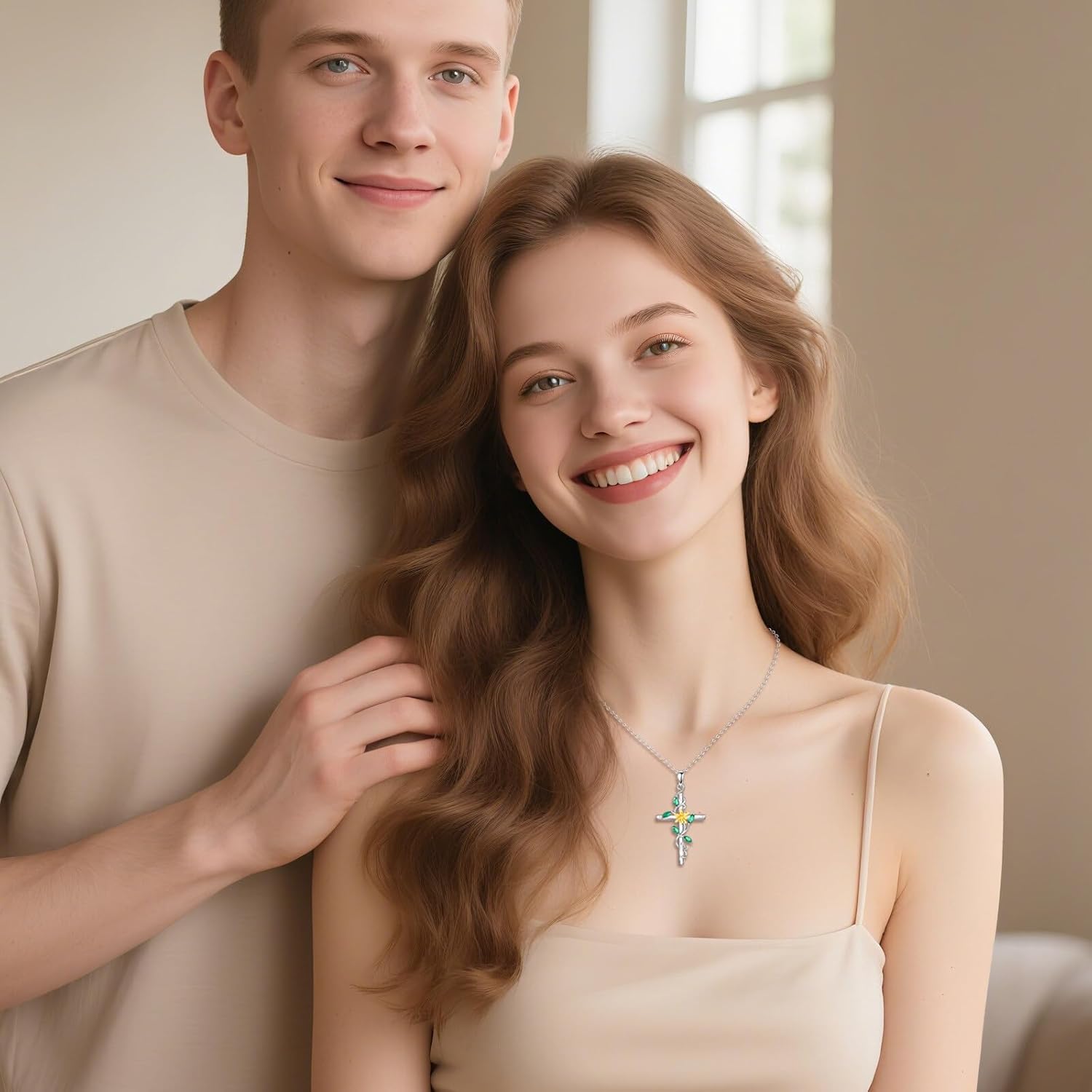 LONAGO Lily Flower Necklace 925 Sterling Silver Lily Flower with Cross Pendant Necklace for Women - Image 5