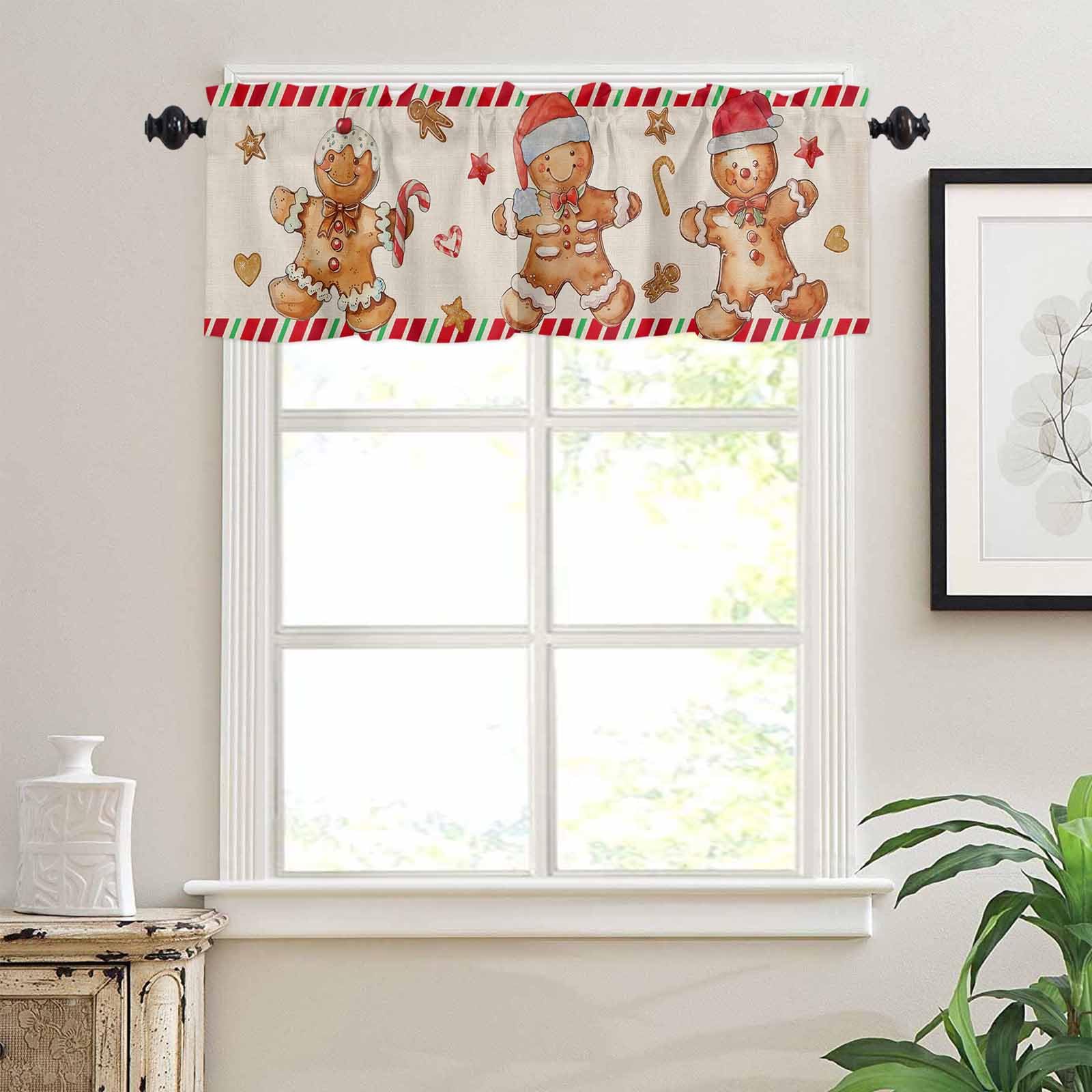 Christmas Truck Kitchen Curtain Valance, Snowflake Window Curtain Valance Rod Pocket, Xmas Holly Tree Valances Window Treatment For Living Room Bedroom Bathroom Cafe (54x18 Wood Grain Buffalo Plaid