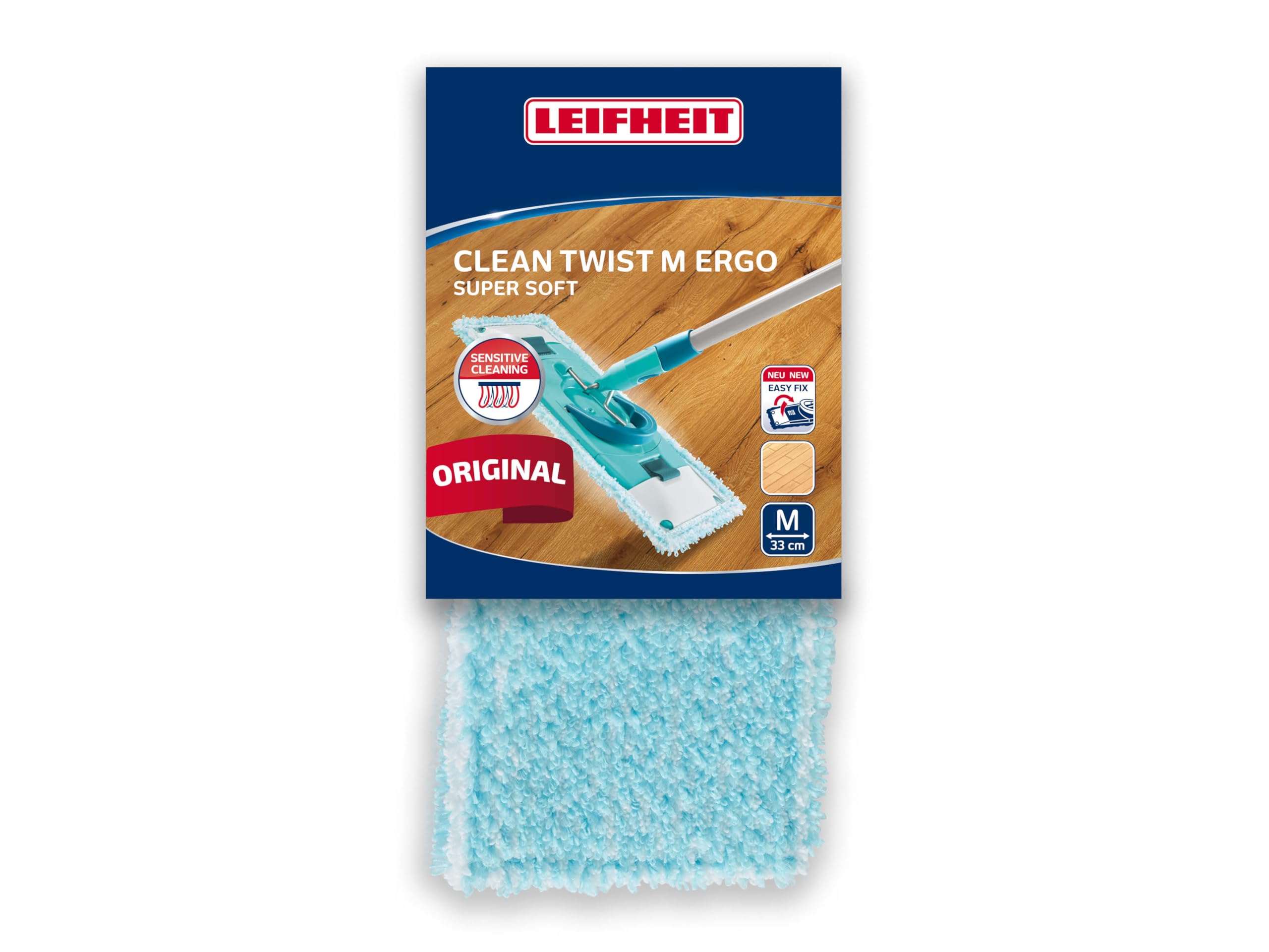 Leifheit Floor Wiper Cover Clean Twist M Ergo / Power Clean M Super Soft for parquet, Laminate, and Genuine Wood. Wipe Width:33 cm
