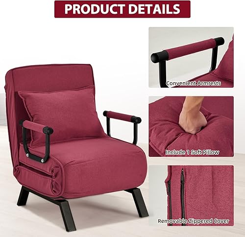 Miniatura 19 de Haddockway Sofá cama para una sola persona, sofá cama convertible tumbona, sillón plegable con almohada y respaldo ajustable de 5 posiciones, cama