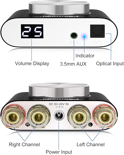 Miniatura 4 de Facmogu M6 Mini amplificador de potencia de audio Bluetooth 5.0 de 200 W, 100 Wx2 de doble canal HiFi estéreo Mini altavoz AMP con entrada