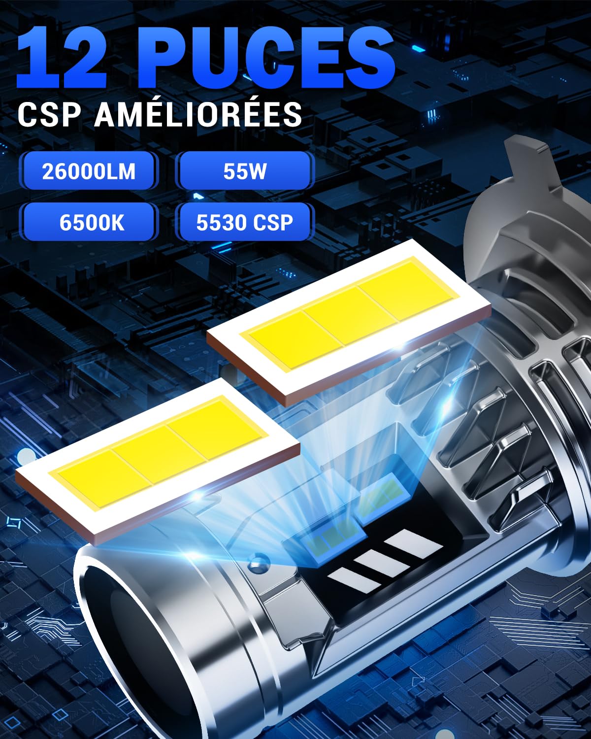 SUPAREE Ampoule LED H4 Canbus Ampoule H4 LED Voiture 9003 H4 26000LM 6500K 55W Hi/Lo Phares 1:1 Mini Design avec Ventilateur Plug n Play 2Pcs