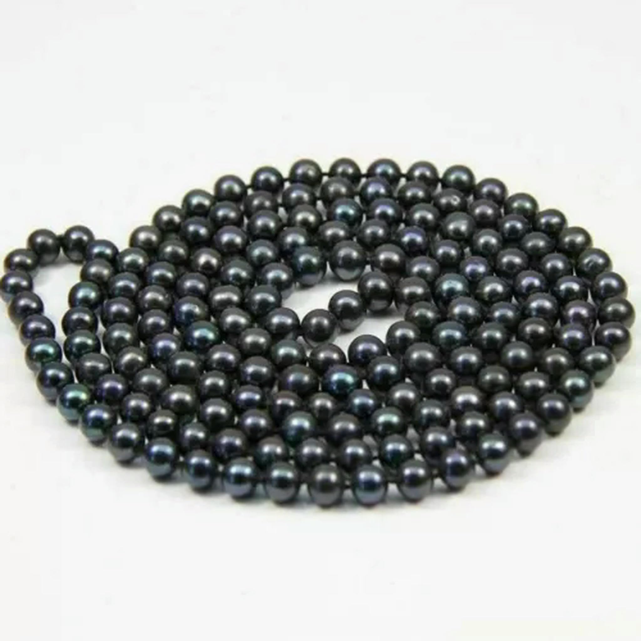 Collar de Perlas cultivadas Akoya auténticas, Negras, Naturales, de 7 a 8 mm, 18 a 100 Pulgadas, AAA+-60 Pulgadas
