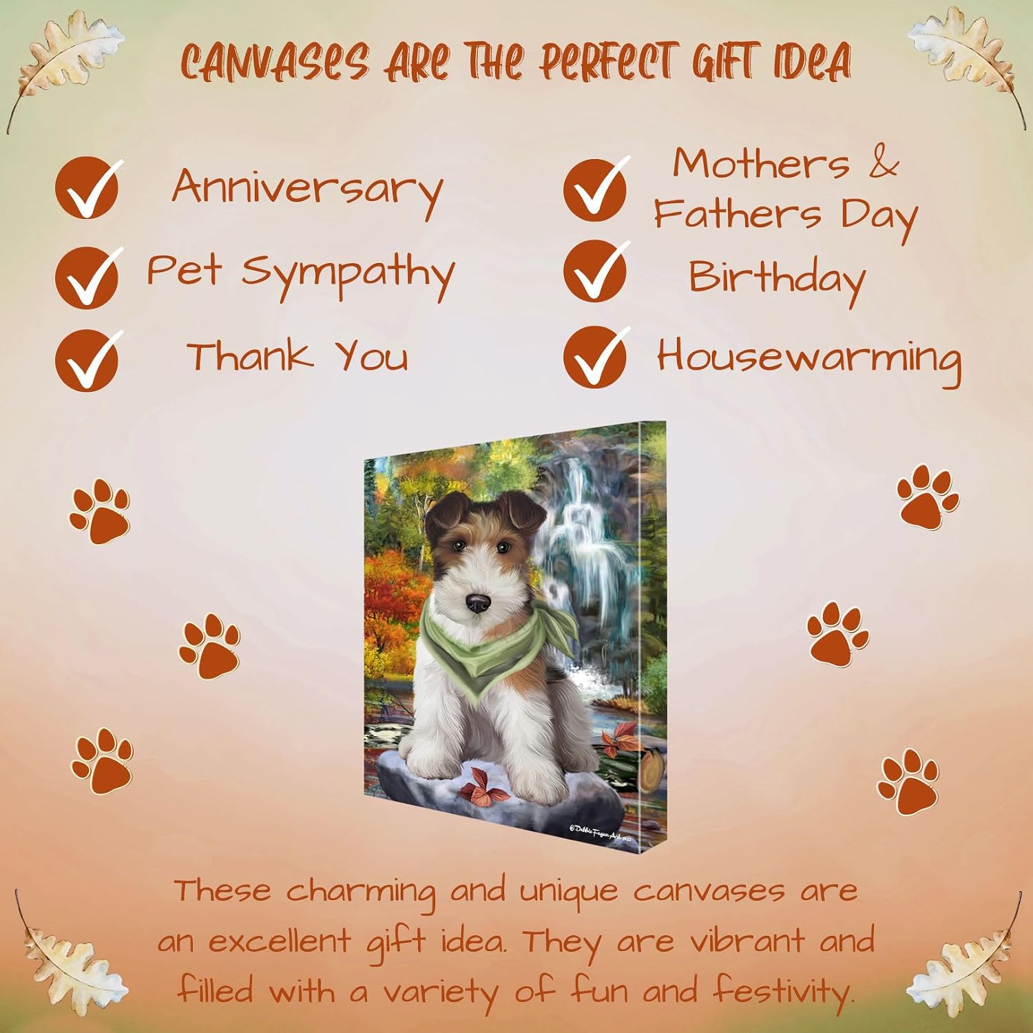Doggie of the Day Waterfall with Wire Fox Terrier Dog Canvas Wall Art - Premium Quality Ready to Hang Room Decor - Flat Rolled 11" x 14"