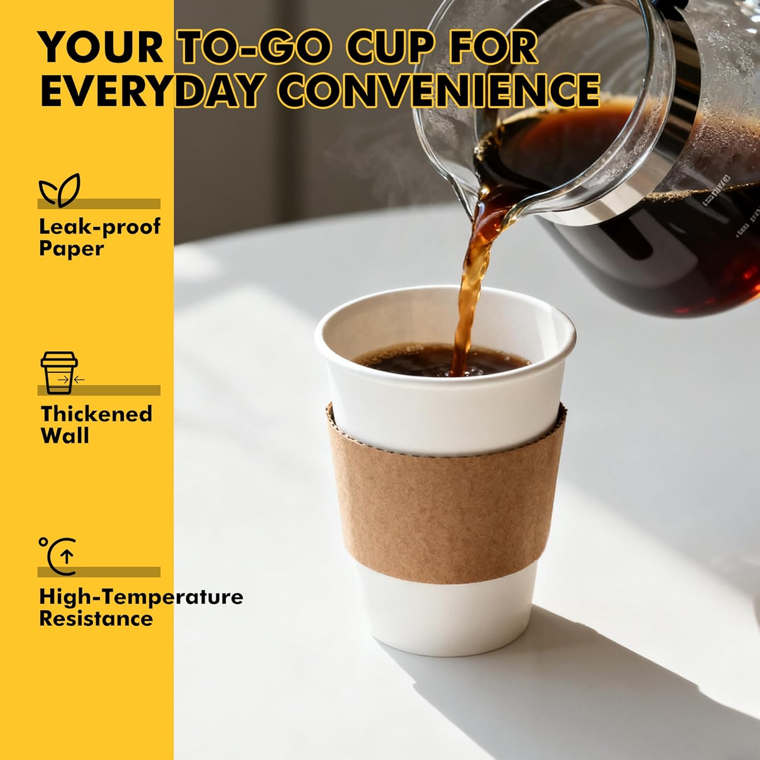 RACETOP 12 oz 500 Pack Disposable Paper Coffee Cups with Lids and Sleeves, To Go Cups Ideal for Coffee, Travel, Office, Home