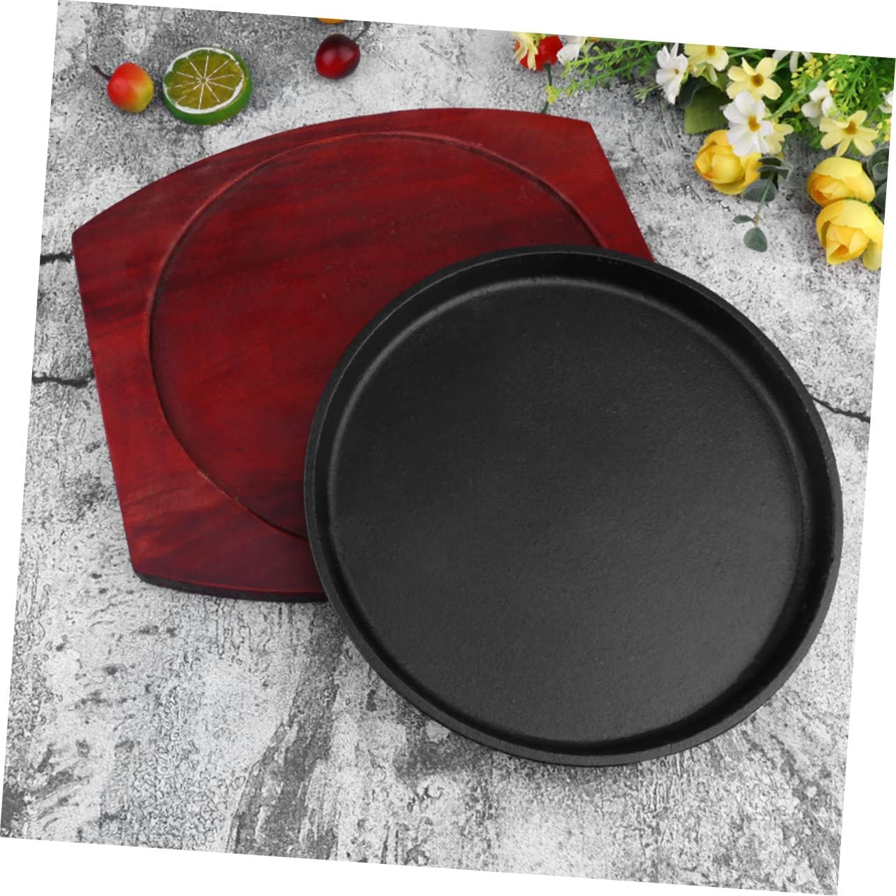 1Pc Non Stick Cast Roasting Tray for Barbecue and Teppanyaki Round Baking Pan for Frying and Roasting Easy to Clean and Transfer