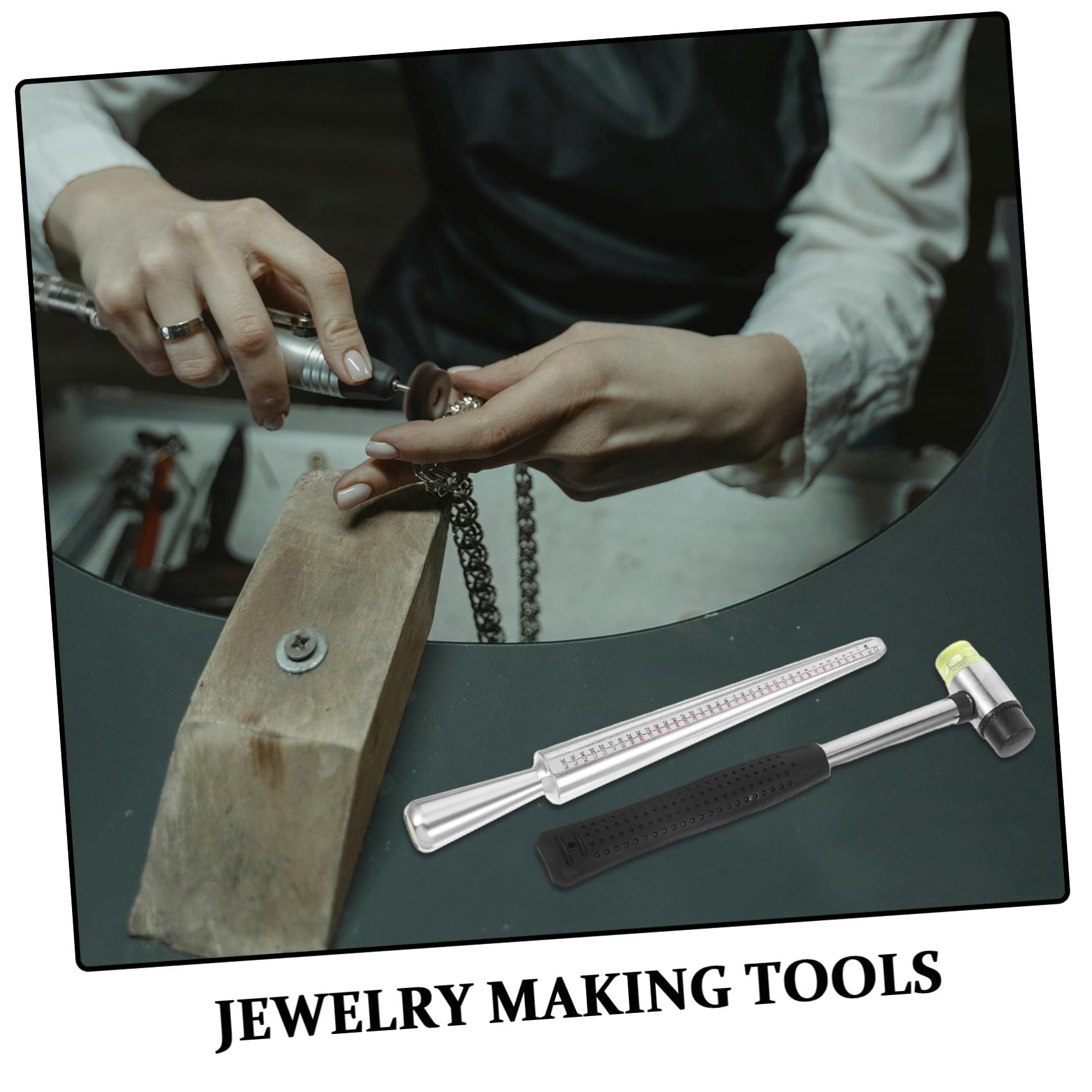 NUOBESTY Kit Strumenti Misurazione Anelli Metallo Mandrino Hobbista Fai da Te Martello Panno per Precisione Dimensionamento e Creazione Gioielli
