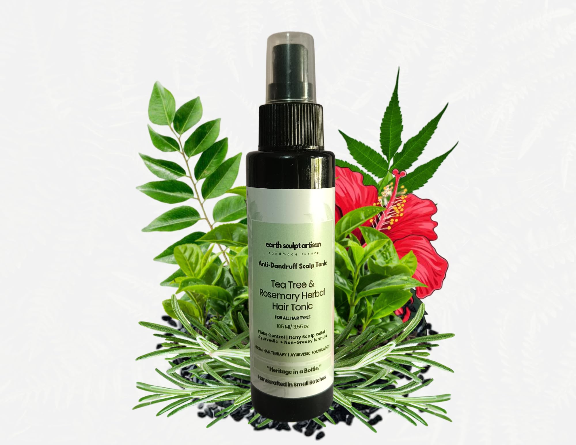 Anti-Dandruff Scalp Tonic - Tea Tree & Rosemary Herbal Hair Spray for Flake Control, Itchy Scalp Relief & Hair Regrowth | Natural, Non-Greasy, For Men & Women | 105ml-image-29