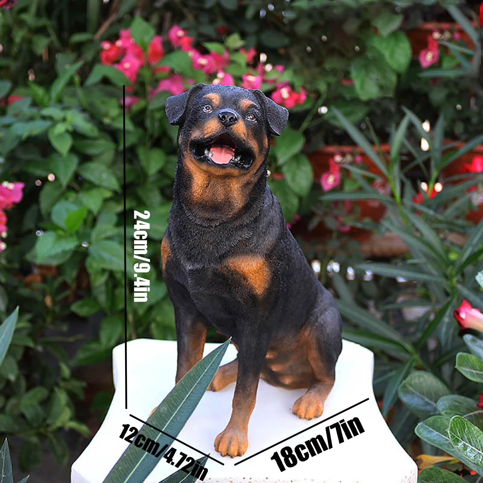 Gartenfiguren für draußen wetterfest Groß Rottweiler Gartenstatue aus Harz Gartendeko für draußen für Terrasse Balkon Hof Rasen,Geschenke für Gartenliebhaber