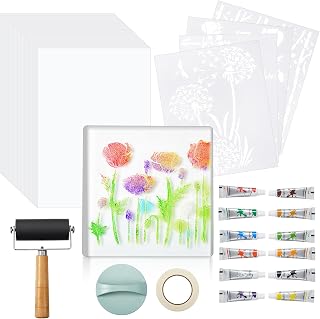 Fuyoooo Gel Printing Plate Kit, Complete Printmaking Set with 7'' x 7'' Gel Plate, Brayer, Acrylic Paints, Printmaking Paper and Essential Tools for Mixed Media Art, Monoprinting, Card Making(Square)