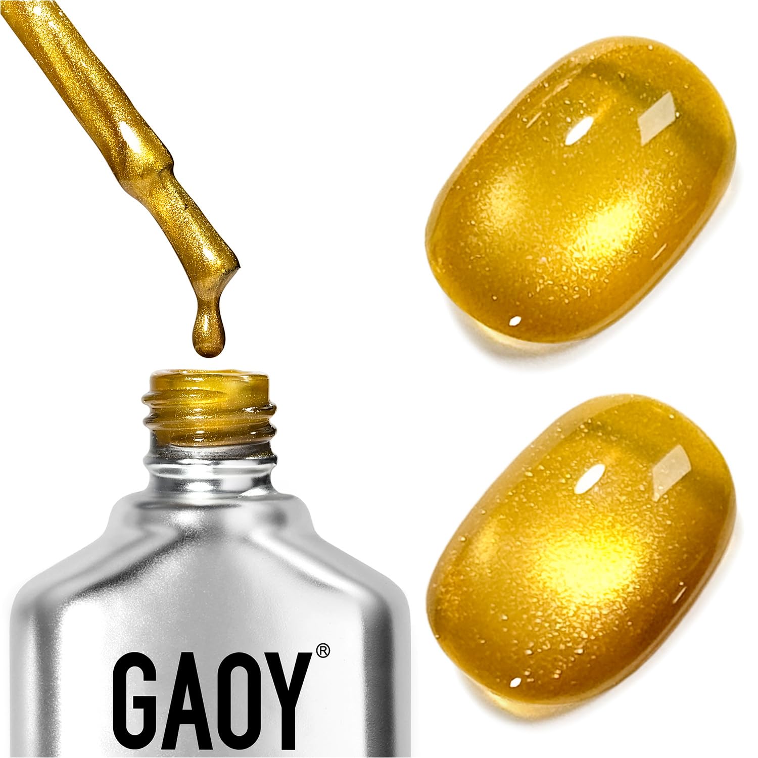 GAOY Golden Cat Eye Gel Nail Polish, 16ml Holographic Glitter Jelly Nail Polish, Reflective Translucent UV Gel for Manicure Art DIY, 4153 Rustling Ginkgo