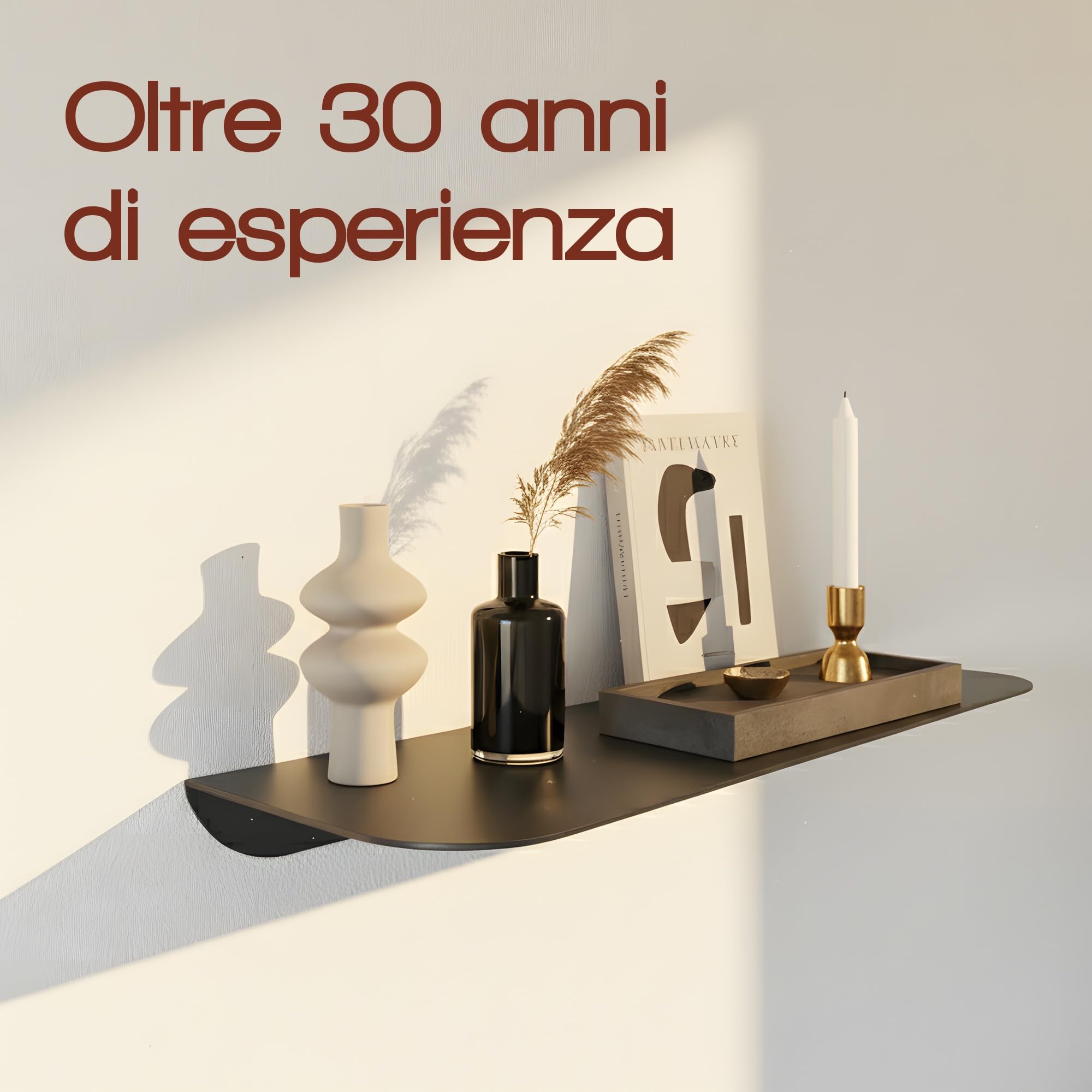 Audace Orizzonte – Mensola da Muro di Design 45x15 cm, Portata 10 kg, Nero Opaco | Mensole da Muro per Ingresso, Bagno, Soggiorno | Made in Italy