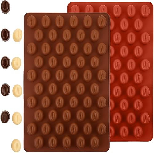 2 moldes para granos de café, silicona de grado alimenticio para granos de café con borde antifugas, 55 moldes de silicona para granos de café de