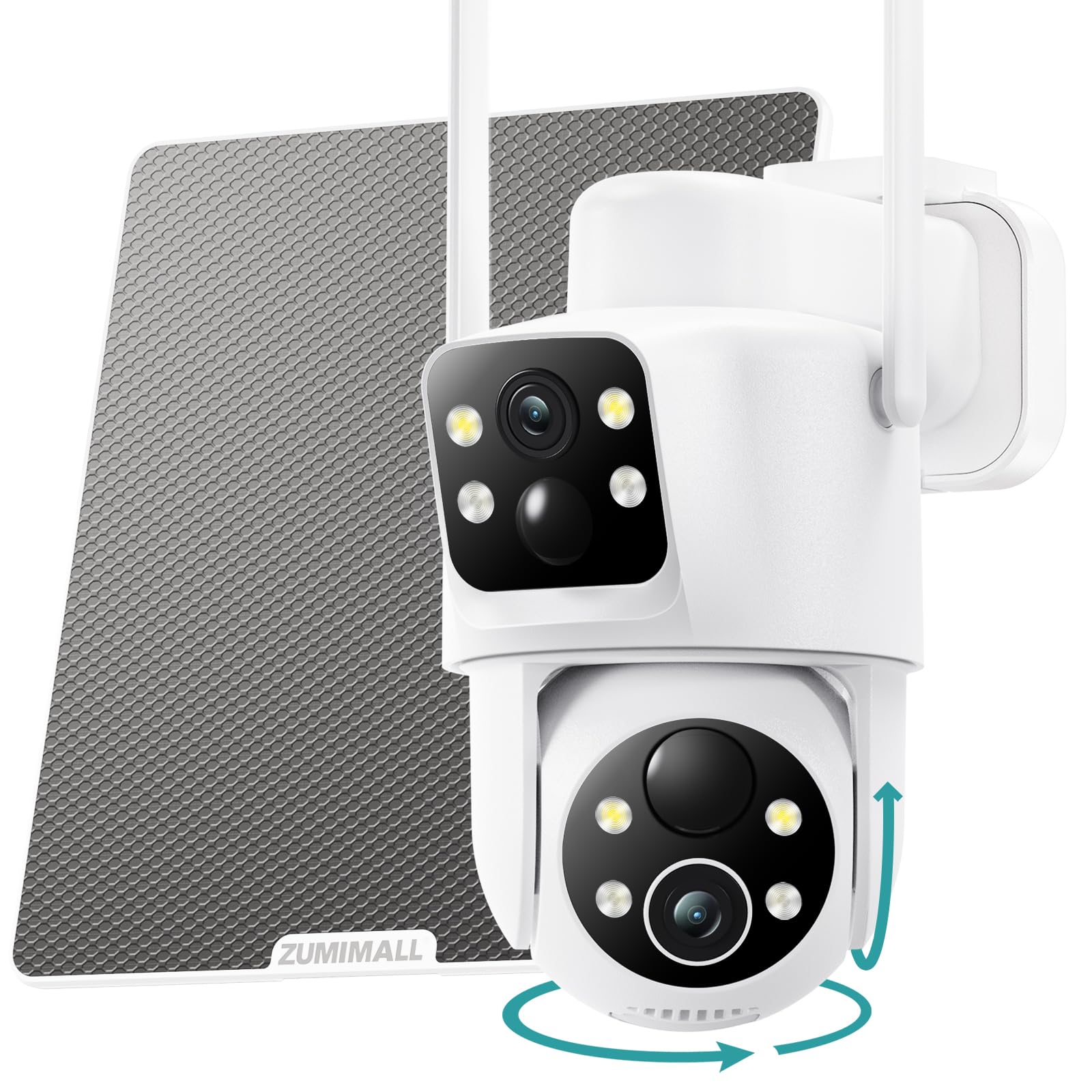 ZUMIMALL Security Cameras Wireless Outdoor with Dual Lens, 360° PTZ Solar Camera for Home Security, Clear Color Night Vision/AI Detection/2-Way Talk/