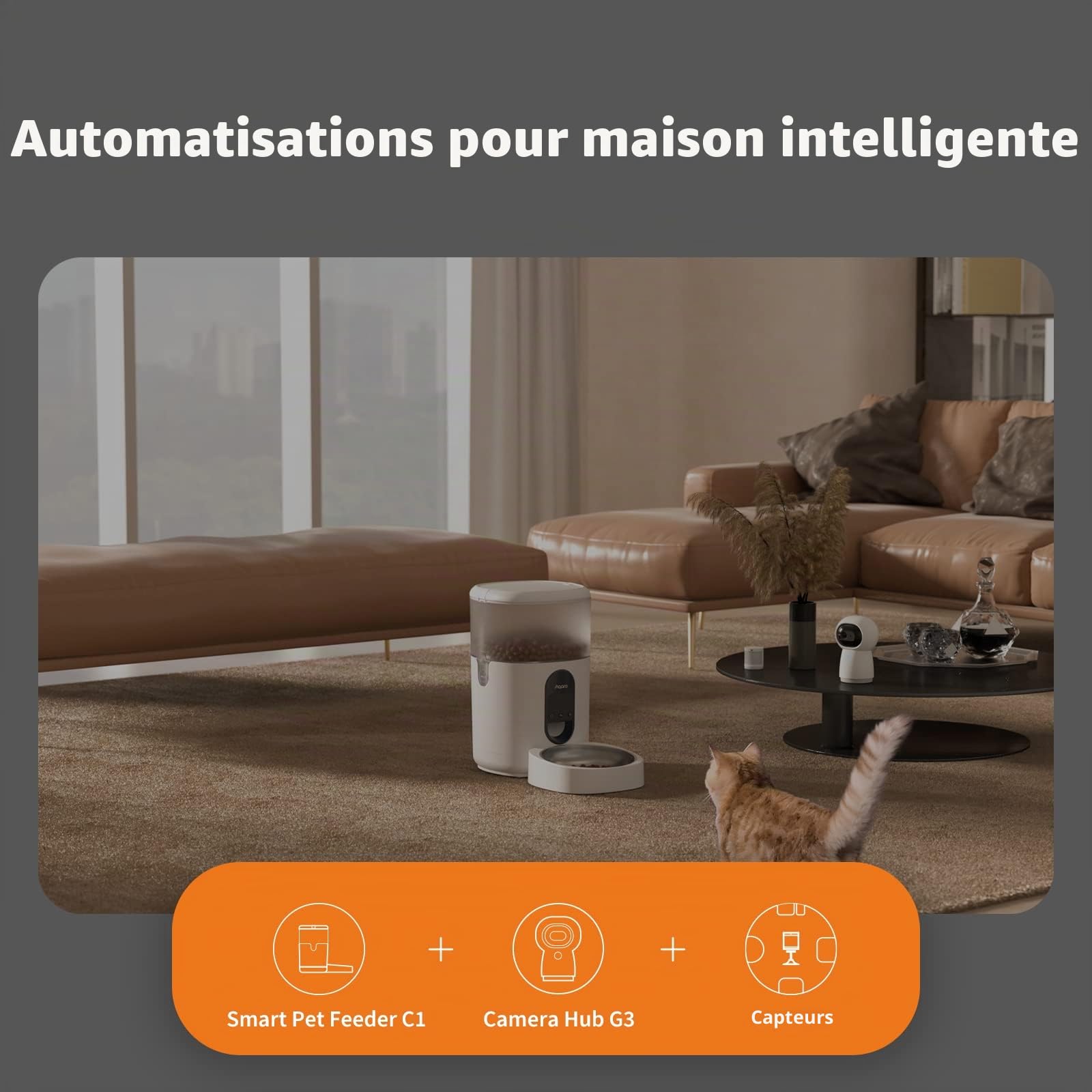 Aqara Distributeur de Croquettes Intelligent C1, Exige Aqara Zigbee 3.0 HUB, pour Les Chats et Chiens, Contrôle de Portion, Peut être contrôlé par Google, Alexa, Siri, Fonctionne avec SmartThings