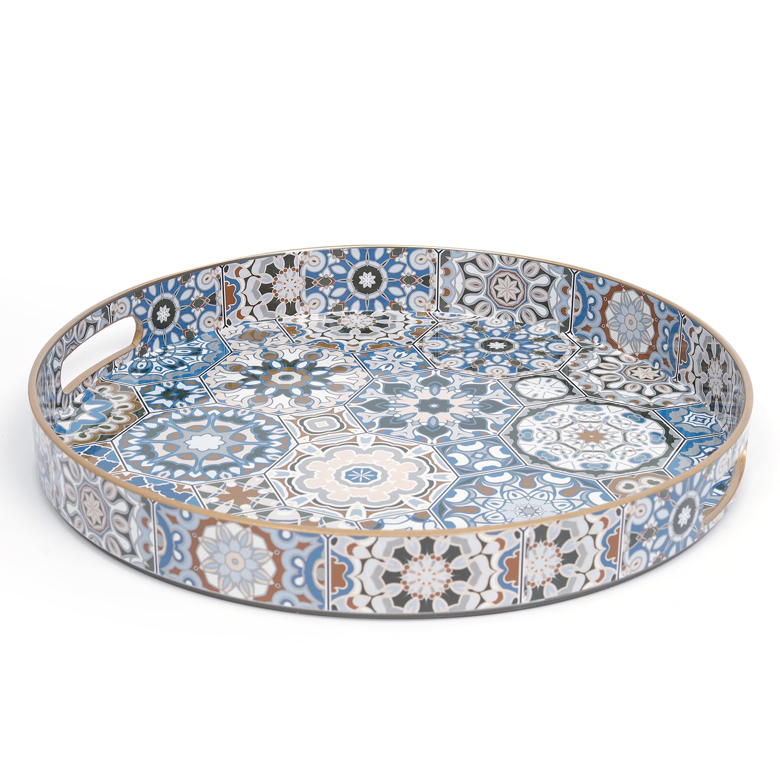 AGIOTA Round Coffee Table Trays, Serving Tray with Handles for Ottoman Coffee Table, Large Tray for Living Room Modern โ image 1