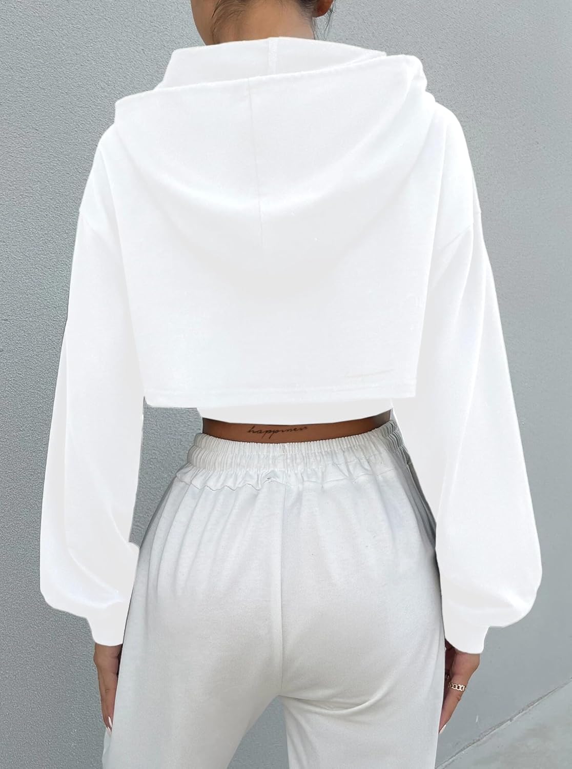 Hilinker Women's Long Sleeve Cropped Hoodie Workout Drawstring Super Crop Tops without Camisole - Image 3