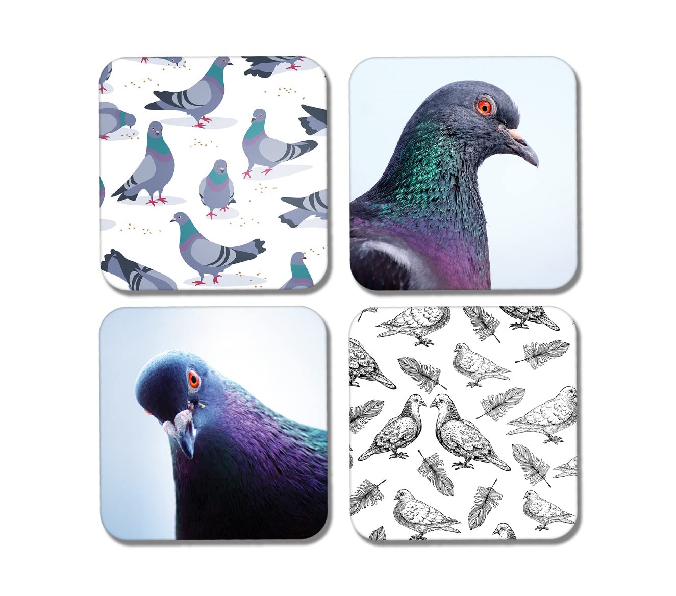 DV DESIGN 4 x Square Pigeon Coasters - Pigeons Bird Pets Animals Pattern Drink Gift #77894