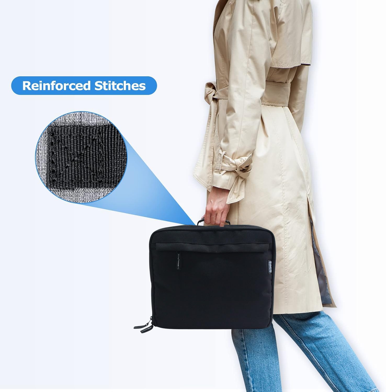 Saco Projector Bag Case, Portable Travel Carrying Case Compatible up-to 32 x 27 x 11 CM (L x H x W) with Padded Adjustable Shoulder Strap (Fit with Most Major Projectors) - Black - Image 6 thumbnail