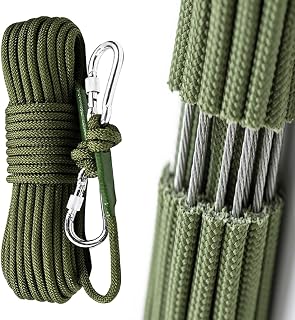 Pemoupnd 32ft Steel Wire Static Climbing Rope - EN892 Certified, 6613lb Strength for Rock/Ice Climbing, Rescue & Escape
