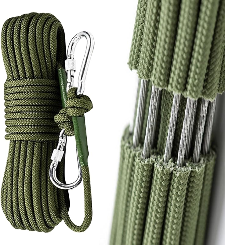 Climbing Rope Built in Steel Wire Static Rock Climbing Rope for Escape Rope Ice Climbing Equipment Fire Rescue Parachute(32 ft)