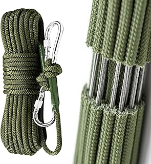 Climbing Rope Built in Steel Wire Static Rock Climbing Rope for Escape Rope Ice Climbing Equipment Fire Rescue Parachute(32 ft)
