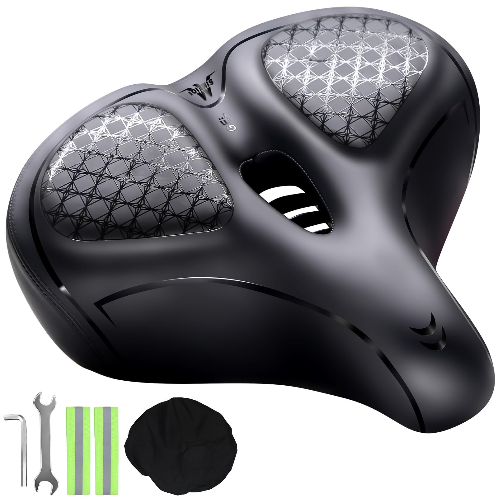 Comfortable Oversized Bike Seat Cushion Wide Bicycle Saddle Compatible with MTB Mountain Bike,Peloton Bike,Road Bike City Bike and Exercise Bikes for Men & Women