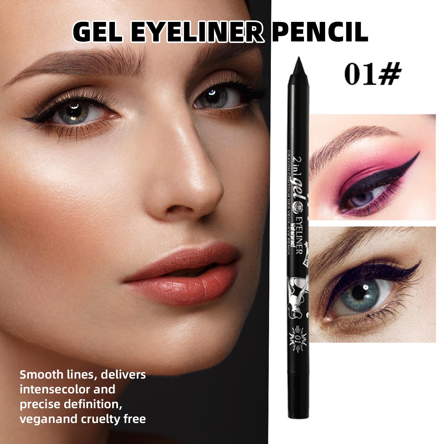 2PC Black Gel Eyeliner Pencil Set, Waterproof and Smudge-Resistant Long-Lasting Eye Liner Pen, Waterline Eye Liners with Sharpener for Precise Eye Makeup - Image 3