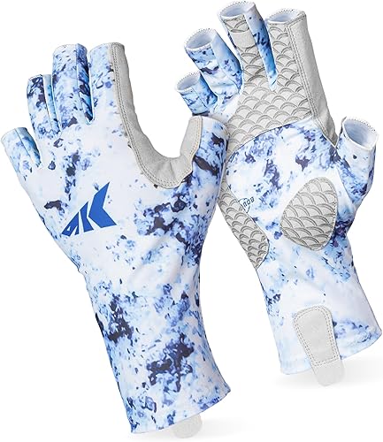 KastKing La Sal Guantes de pesca UPF50+ Guantes de sol Guantes de protección UV Guantes sin dedos para hombres y mujeres para exteriores, kayak,