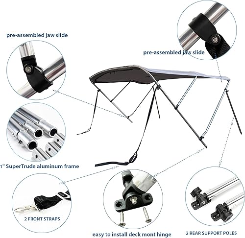 Miniatura 4 de SavvyCraft Cubierta superior para barco Bimini de 4 arcos, color borgoña, 4 arcos de 96 pulgadas de largo, 54 pulgadas de alto, 61 a 66 pulgadas de