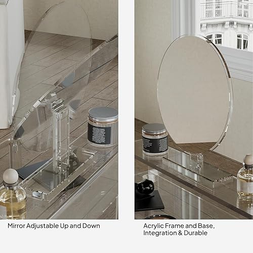 Miniatura 5 de Eglaf Tocador pequeño de acrílico con espejo, 23.6 pulgadas de largo x 15.8 pulgadas de ancho x 33.9 pulgadas de alto, moderno escritorio de