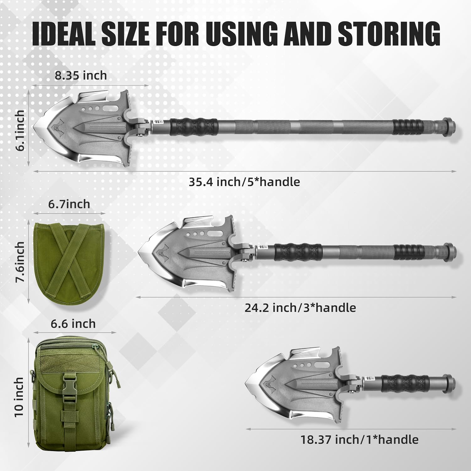 Zune Lotoo Pelle Pliante, Pelle Multifonctionnelle en Acier Martensitique Incassable, 28 en 1 Pelle Pliante avec 7 Angles Réglables, Pelle Portable pour Randonnée Camping Jardin, Annihilate F3