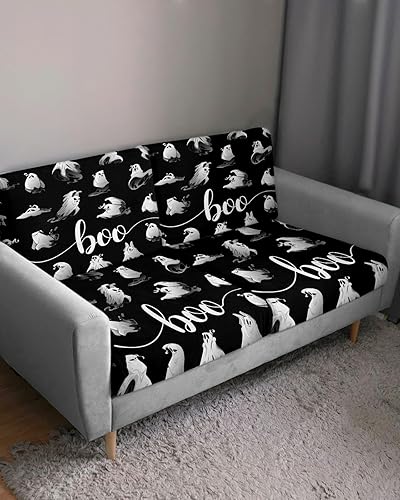 Miniatura 3 de Fundas de cojín para sofá de Halloween, funda elástica para sofá con parte inferior elástica, fundas de sofá blancas y negras clásicas de fantasma,