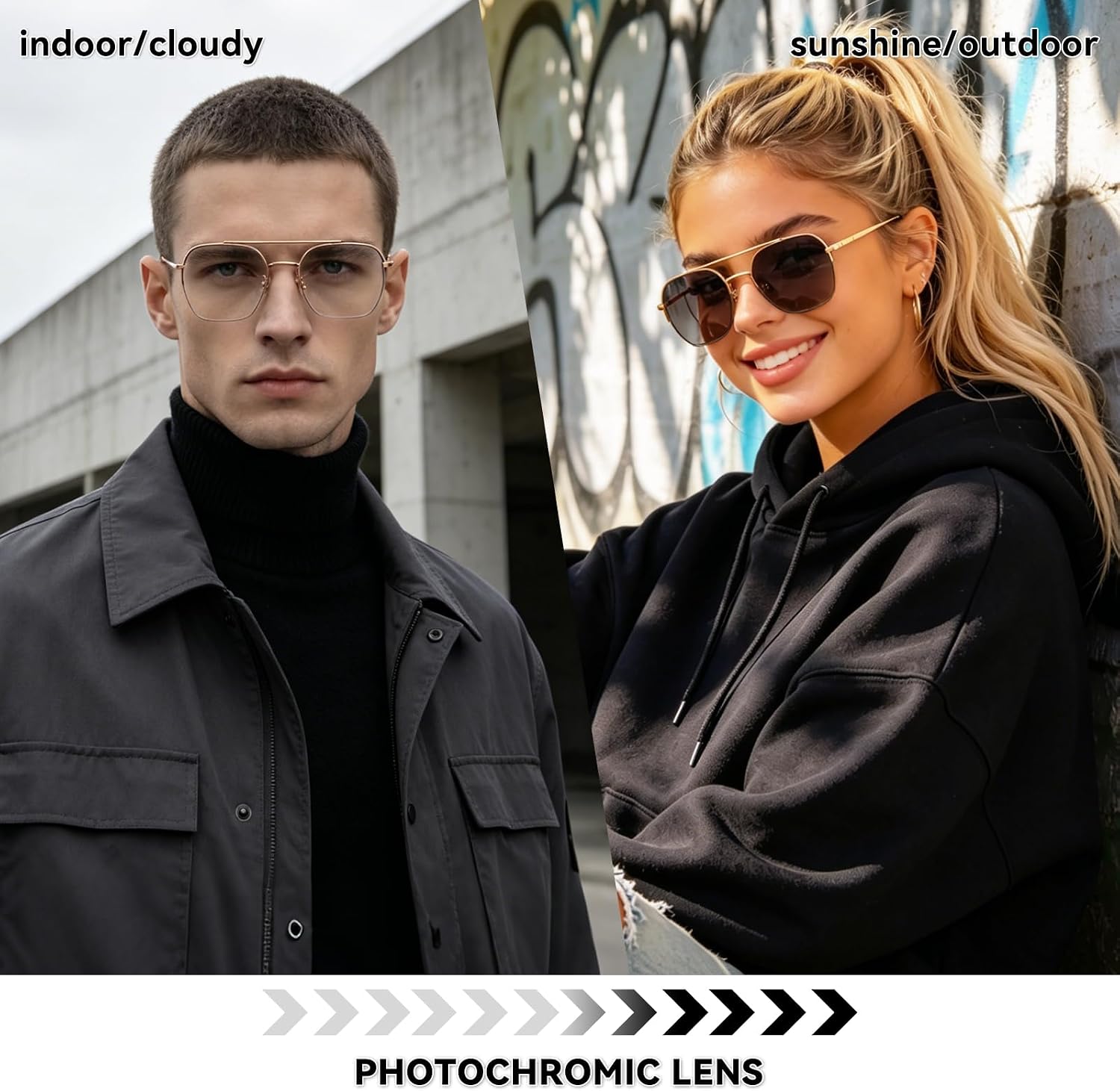 Dollger Photochromic Blue Light Blocking Glasses for Women Men square Matal Frame Aviator Sunglasses Eye Protection Lens