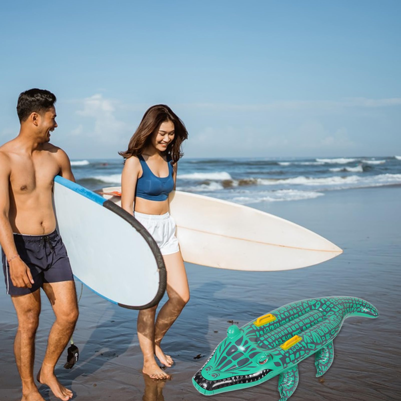 Abaodam Aufblasbares Bodyboard für Pool Grünes PVC Alligator Schwimmbrett Faltbar und Aufblasbar Schwimmspielzeug für Kinder und Erwachsene für Wasseraktivitäten mit Sommerstimmung