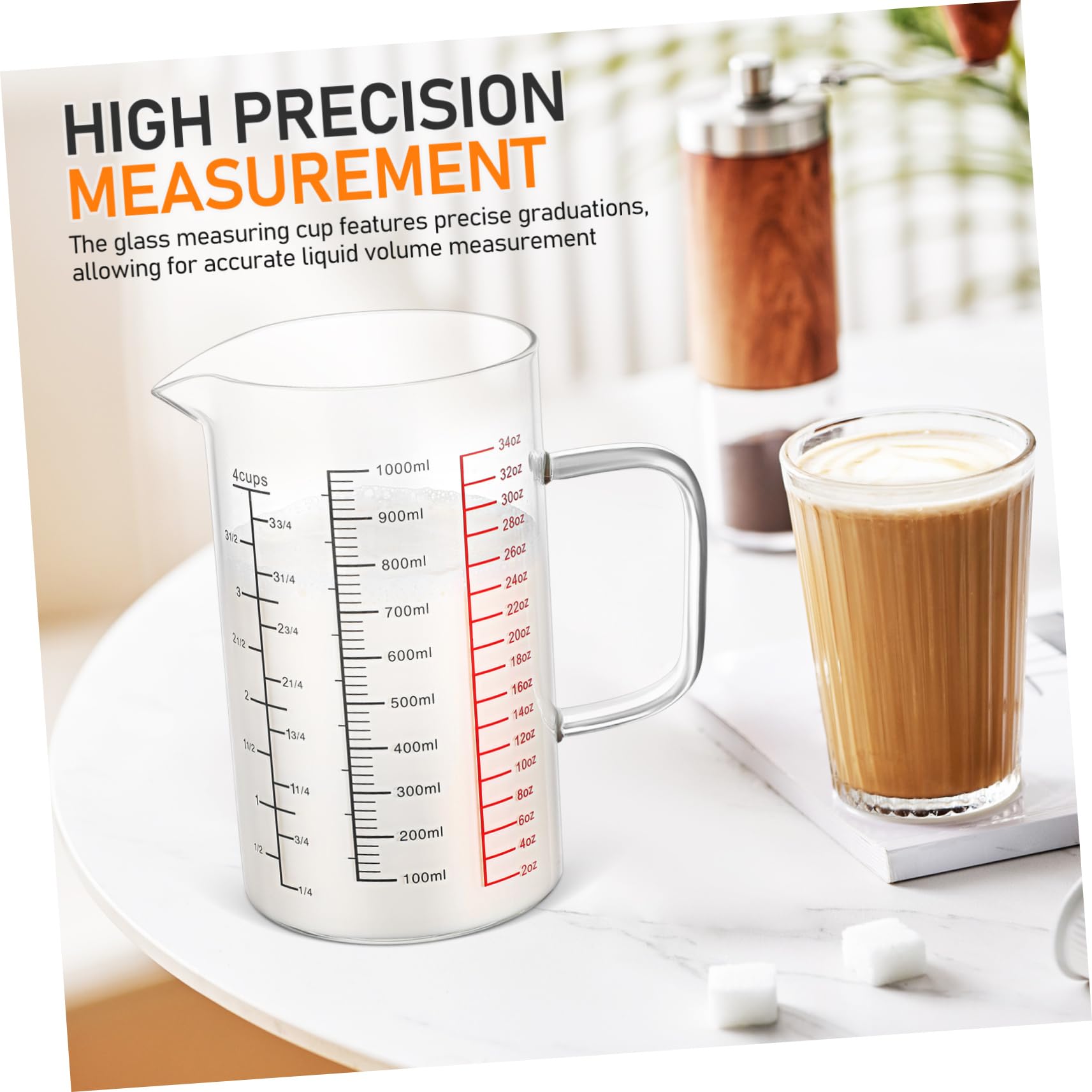 Vaso Medidor De Vidrio De Borosilicato Con Asa Taza Graduada Para Medición Precisa De Líquidos Cocina y Repostería Diseño Ergonómico y Vertido Controlado