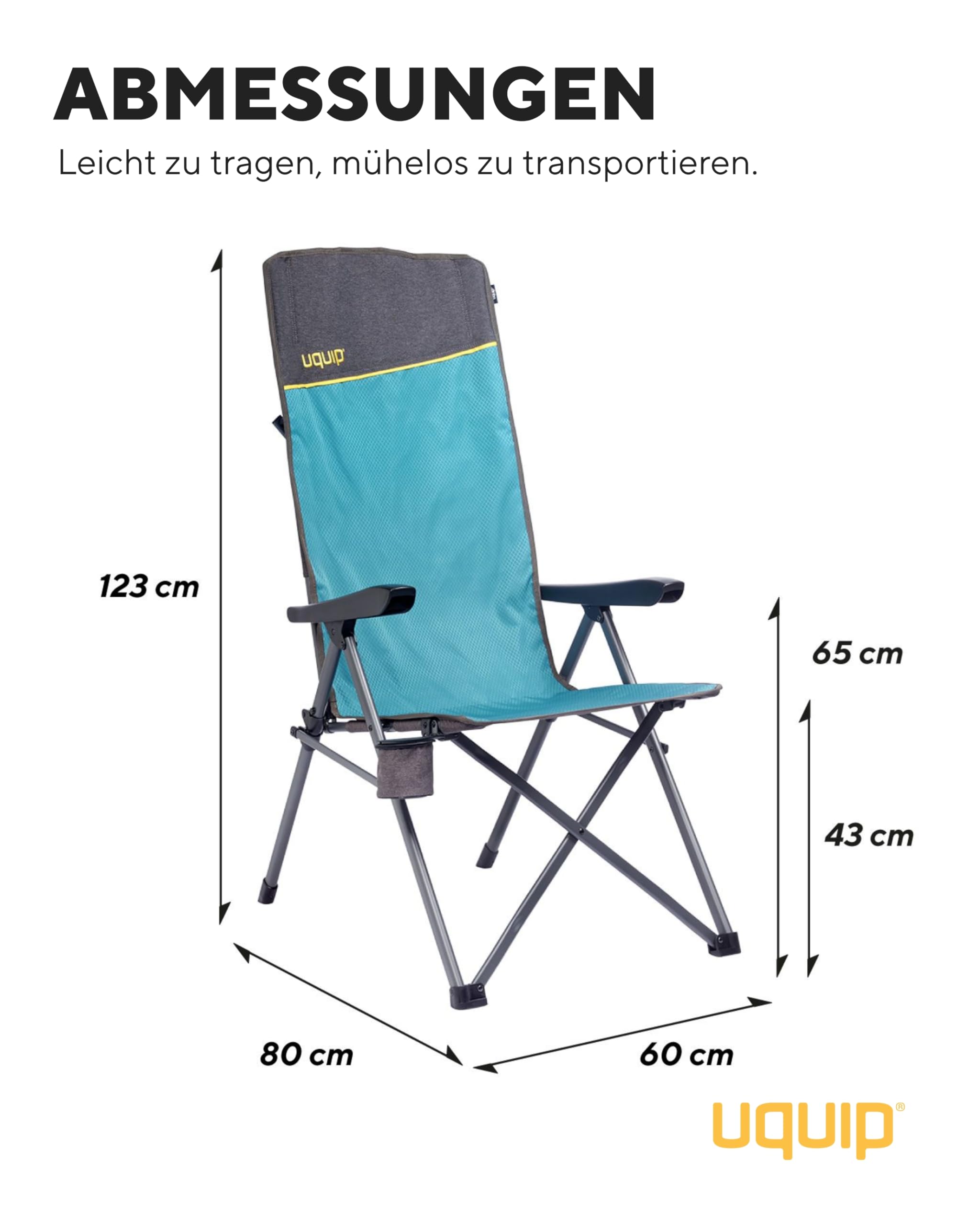 Uquip Campingstuhl Justy XL petrol I faltbarer Klappstuhl mit 120 kg Traglast I kompakter Faltstuhl aus Stahl & Polyester I klappbarer Outdoor-Stuhl für Camping, Strand, Angeln, Garten & Festivals
