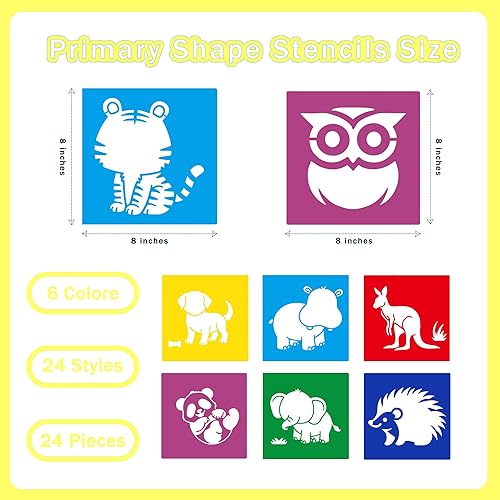 Miniatura 8 de Plantillas de 24 piezas para niños, plantillas de dibujo grandes, plantillas de tiza, 8 pulgadas, kit de plantillas de forma lavable para