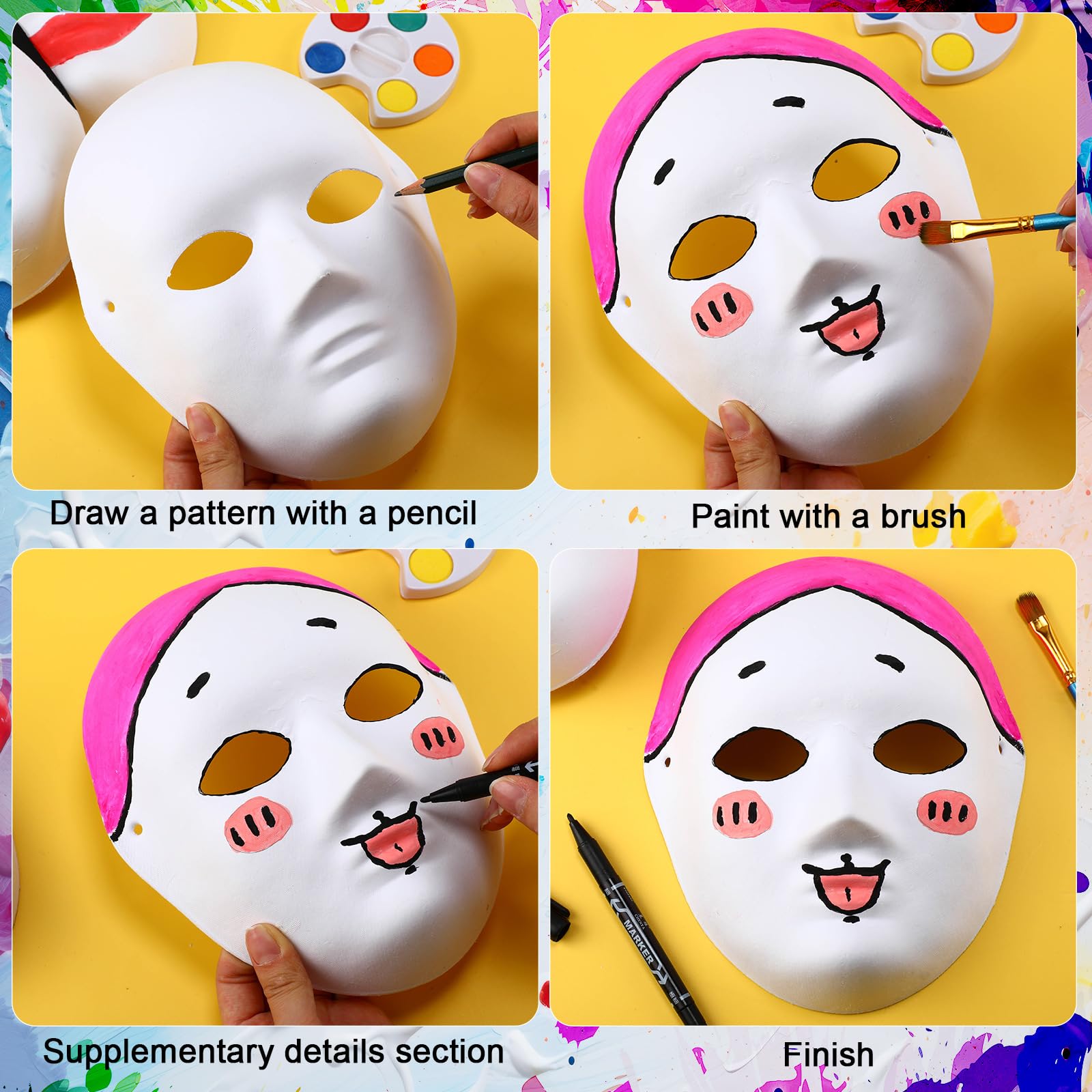 Aoriher Lot de 160 masques complets blancs en papier mâché uni à peindre pour femme, mascarade, Halloween