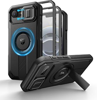 Dexnor for iPhone 17e Case, iPhone 16e Case [2 Front Frame & Built-in Slide Camera Cover & Kickstand], Compatible with MagSafe Heavy-Duty iPhone 17e/16e Case with Screen Protector, 6.1 inch Black