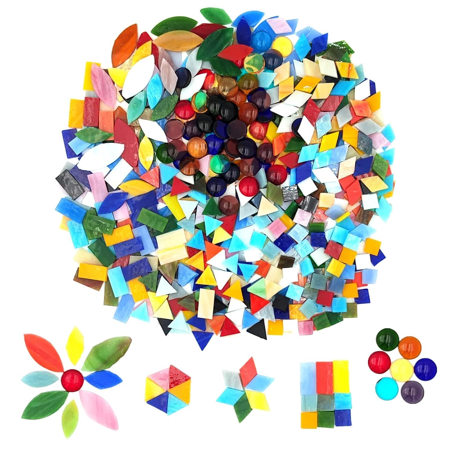 Home Decor Crafts 600 Pieces Color Mixed Resin Mosaic Tiles 6 Mixed Shapes Petal Leaf/Round/Rectangle/Square/Rhombus/Triangle Stained Pieces Resin for Crafts-image-32