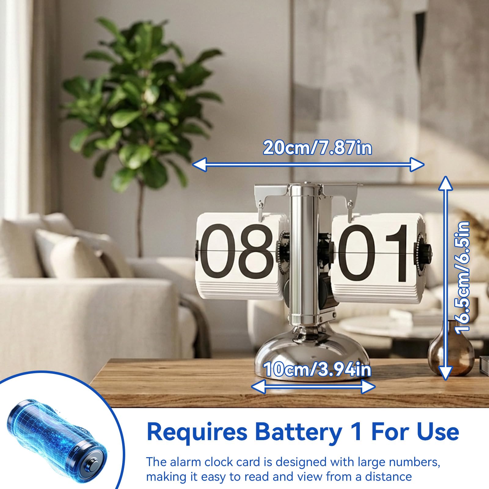 HERCHR Reloj de escritorio automático retro mecánico, reloj digital de baja batería con engranajes a batería con carro interno para decoración de oficina, 24 horas (Página blanca)
