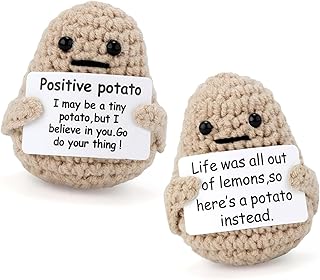 2Pcs Positive Potato Knitted Doll,Cute Knitted Potato Doll,3 inch Creative Fun Doll with Inspirational Words Card,Birthday Gift,Party Decoration,Encouragement