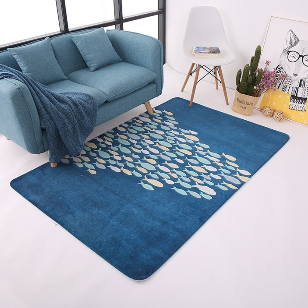 Tapis antidérapant bleu au motif poisson créatif avec texture ultra douce pour chambre