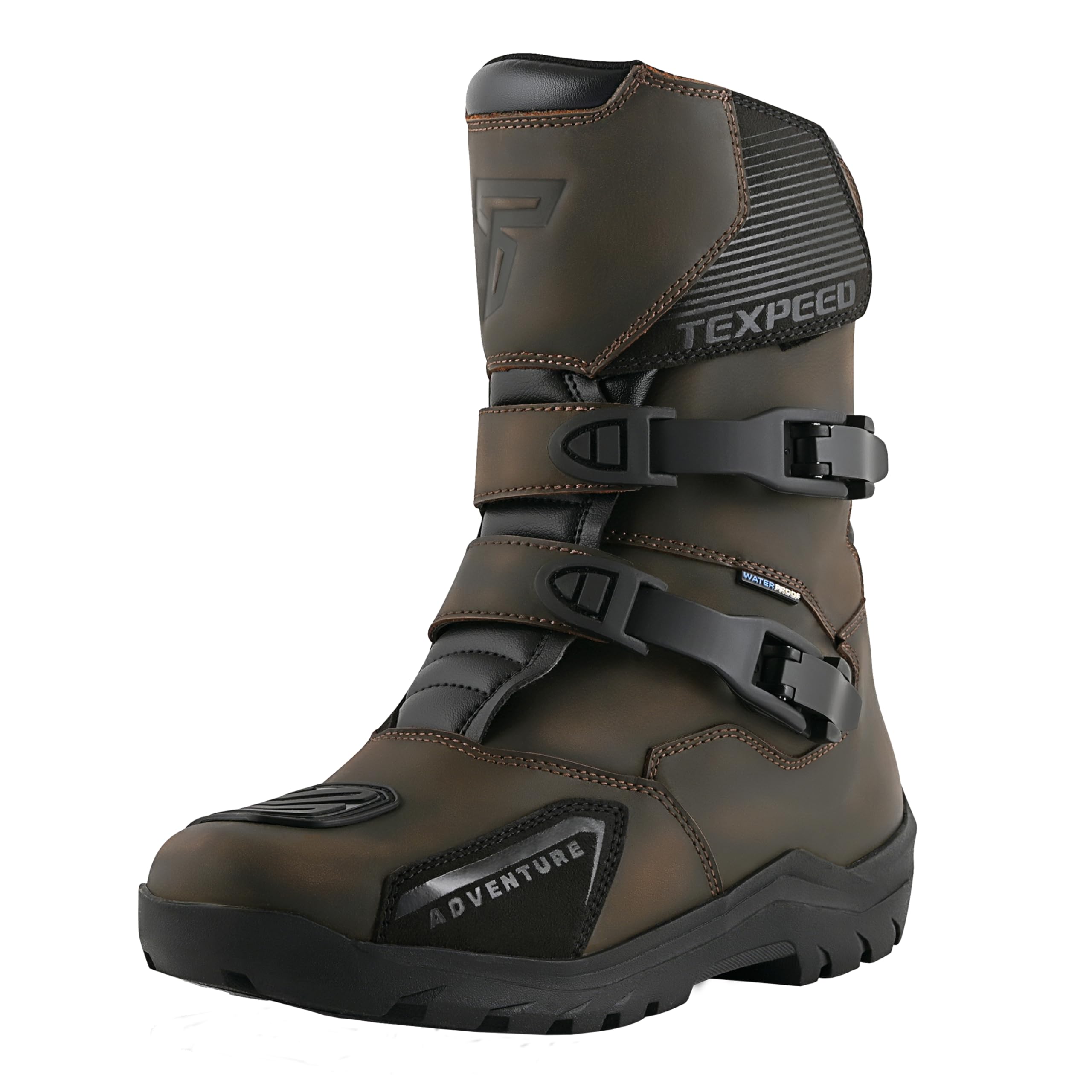 Texpeed Motorradstiefel Herren Leder – Vintage Pirates, 100% wasserdicht, kurzer Schaft, CE-geprüft, Touring-Bikerschuhe – Braun - EU 41
