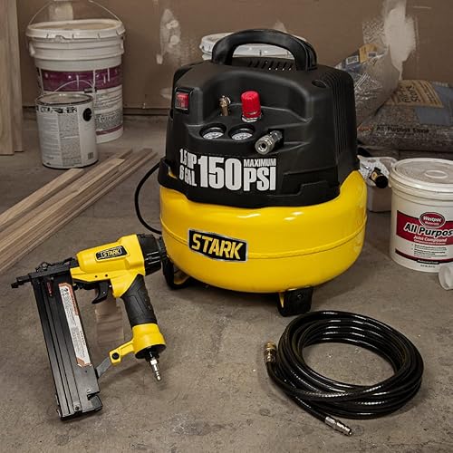 Stark USA Kit de compresor de aire, sin aceite, 6 galones, 150 SPI con clavadora de calibre 18