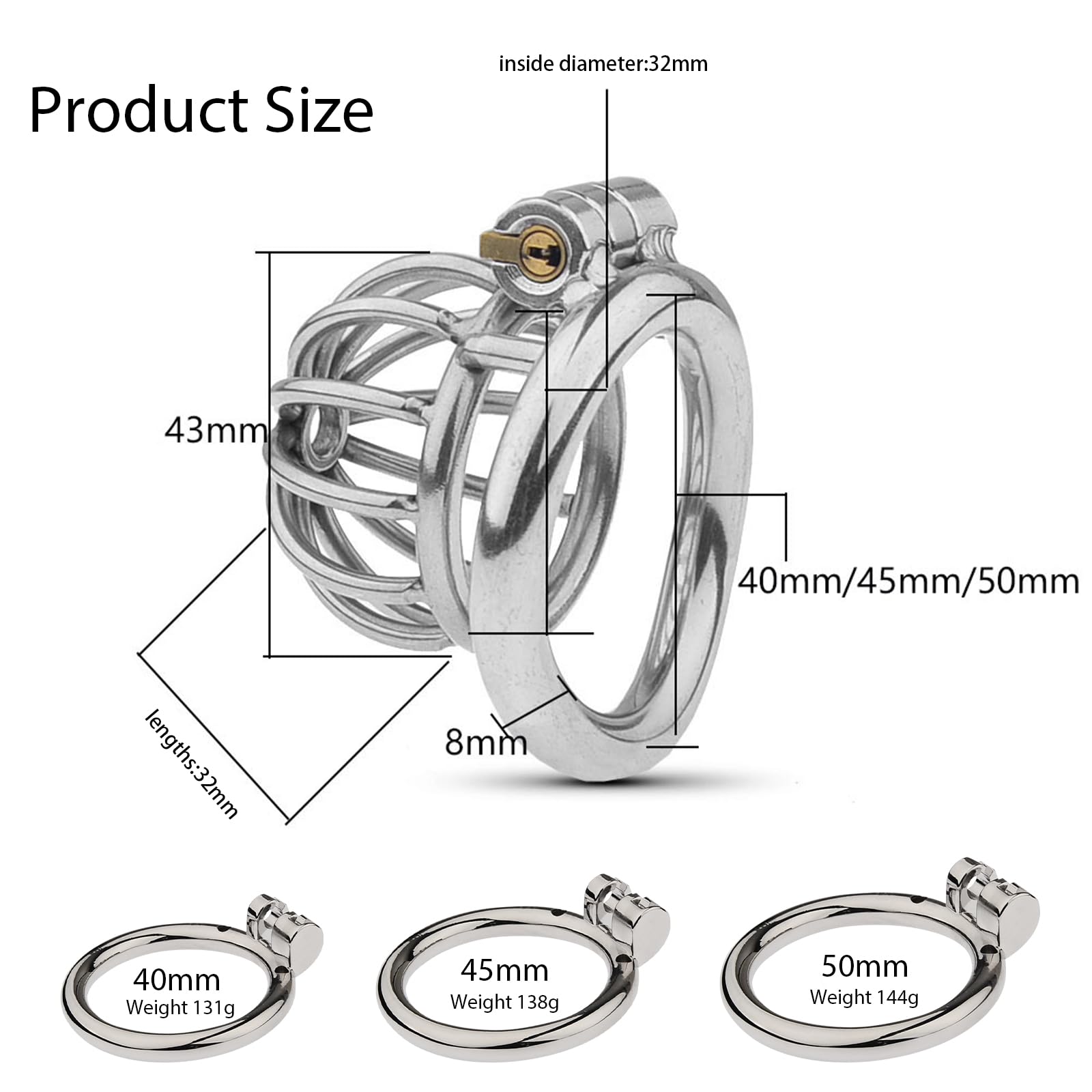 BDSMJOY Cages de Chasteté Acier inoxydable, Pénis Sex toys jouet sexualité couple Sextoy homme, Cage de chasteté respirante Pour Punition Sextoyse Couple (45mm)