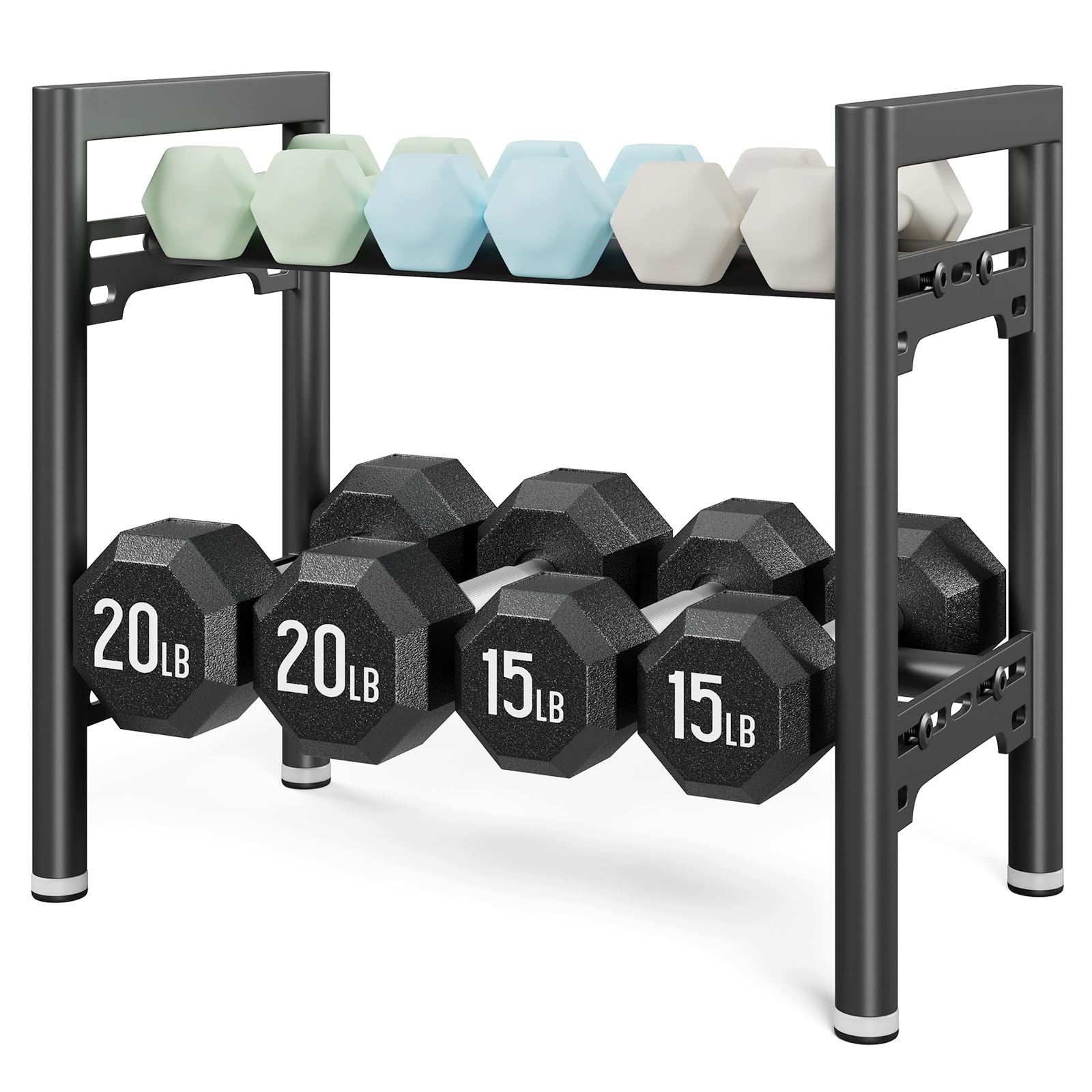 Upgraded Dumbbell Rack, Weight Rack for Home Gym 250LBS Heavy Duty, 2 Tier Weight Rack for Dumbbells & Kettlebells Organizer (Rack Only)