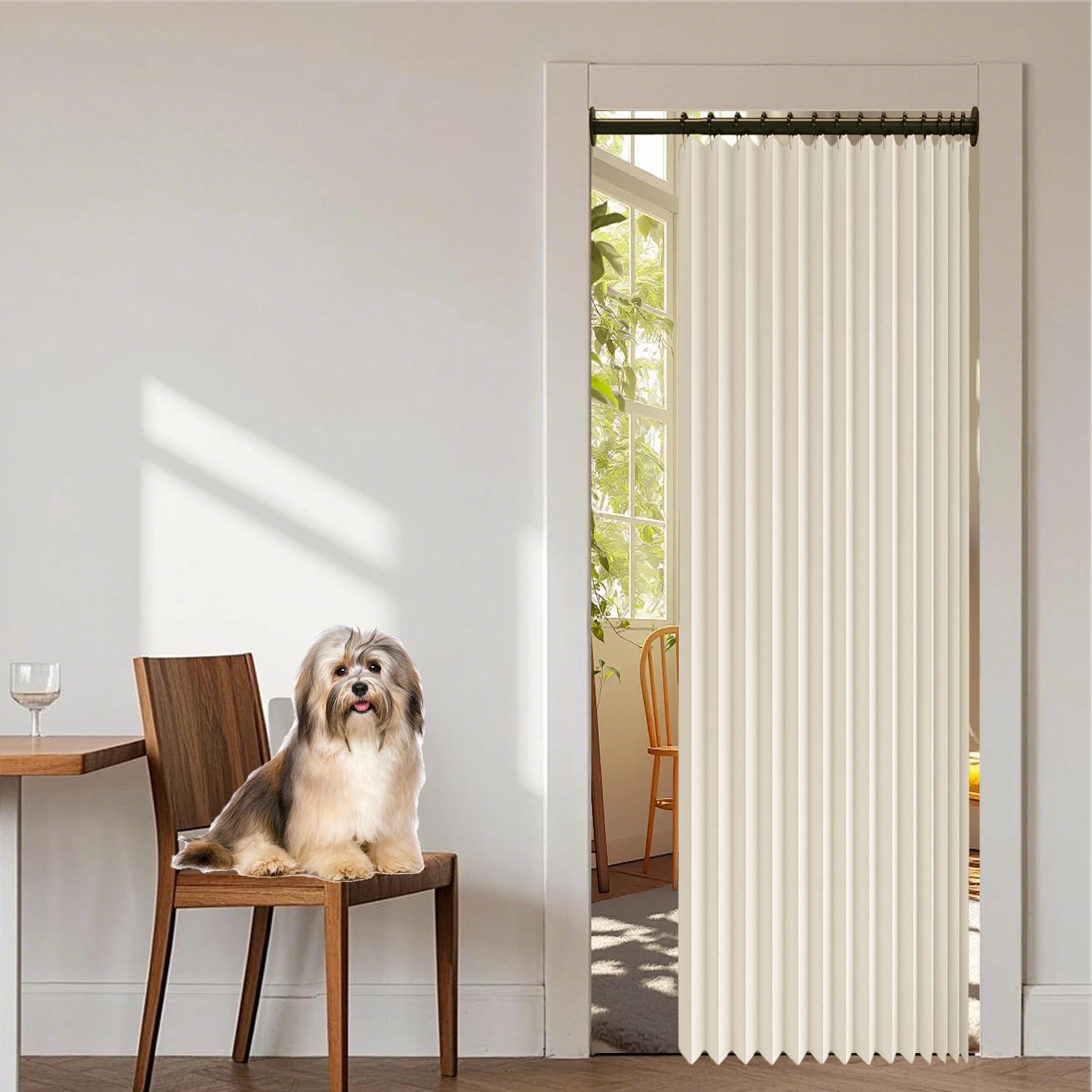 Magnetischer Türvorhang im Akkordeon-Stil 149 x 176 cm Wärme, Gegen Kälte, Schalldämmende, Kälteschutz Hitzeschutz Türvorhang mit Mit Spur für Schlafzimmer Und Wohnzimmer, Beige